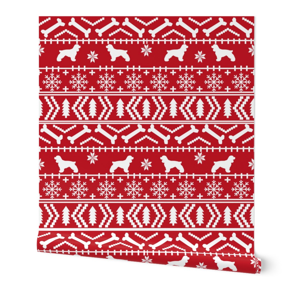 Cocker Spaniel fair isle christmas fabric dog breed pet friendly holiday red