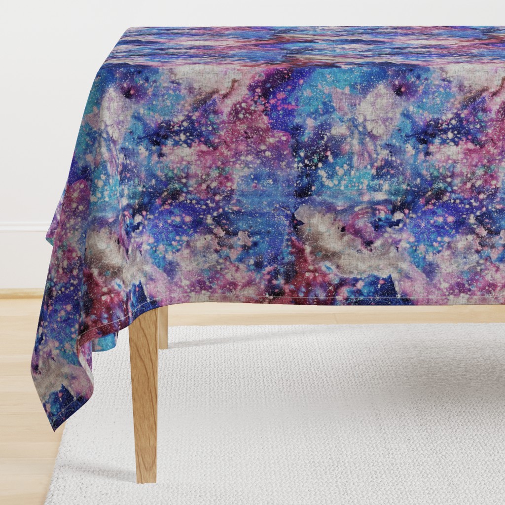 Galaxy space waterolor with woven structure - purple and blue