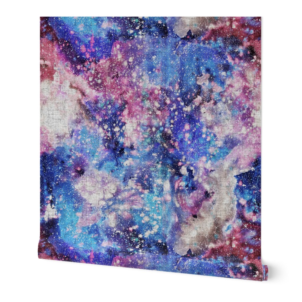 Galaxy space waterolor with woven structure - purple and blue