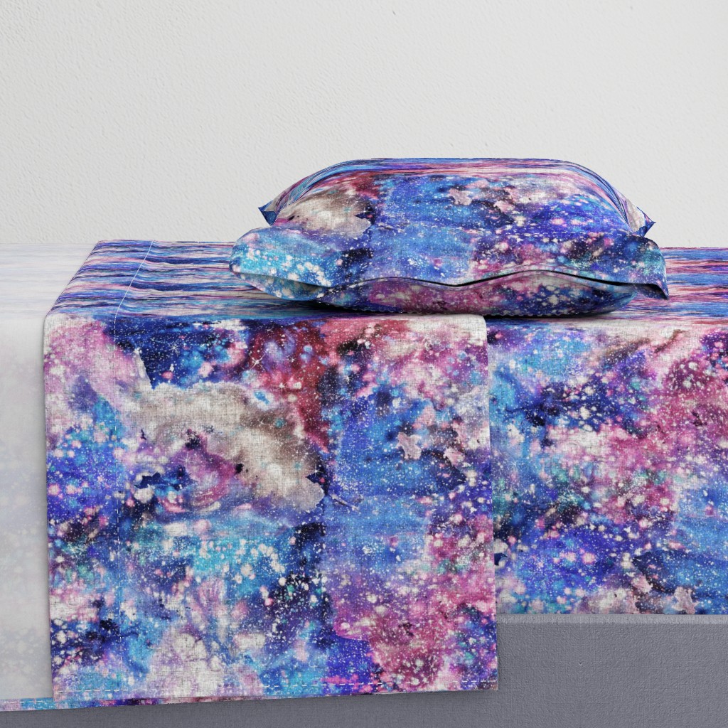 Galaxy space waterolor with woven structure - purple and blue