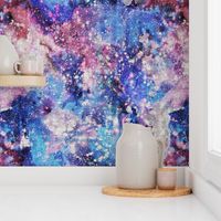 Galaxy space waterolor with woven structure - purple and blue