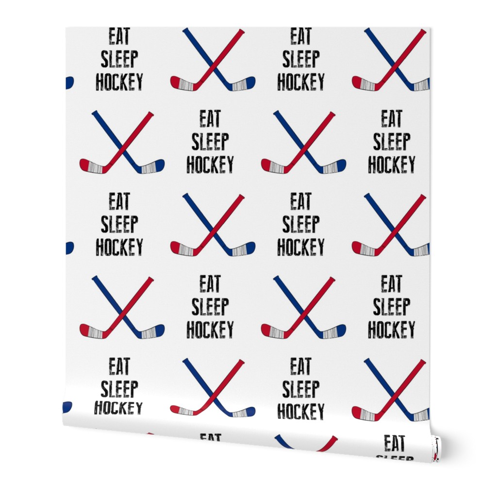 eat sleep hockey - cross sticks - red and blue