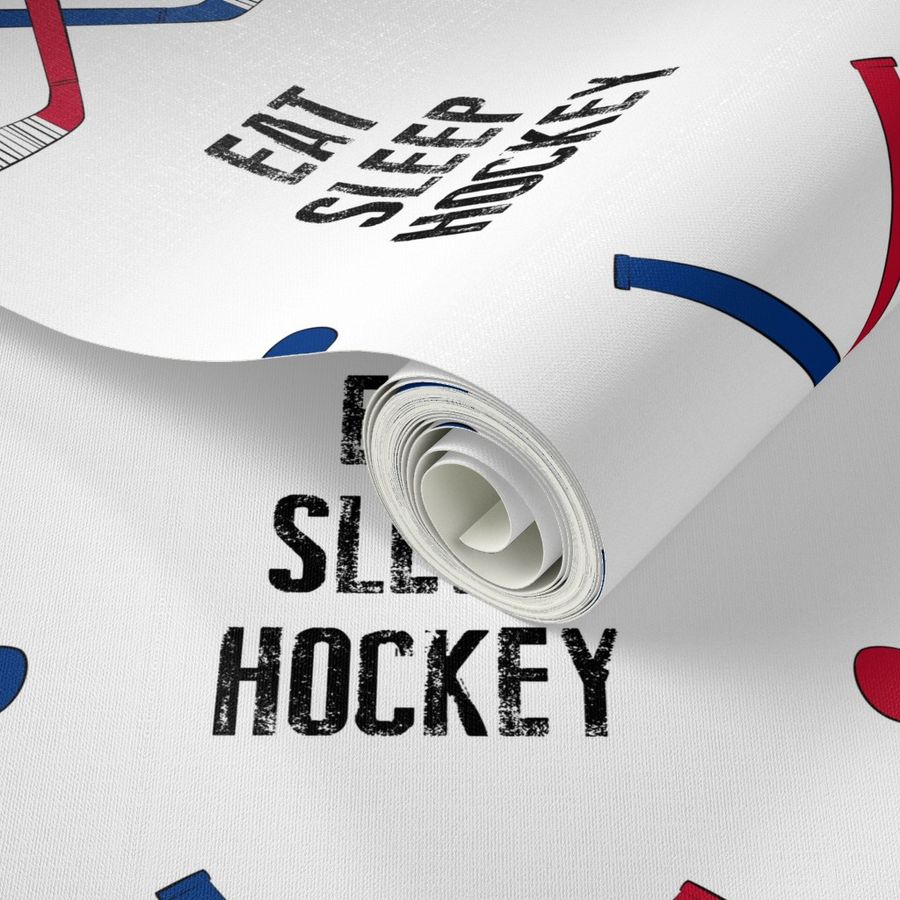 eat sleep hockey - cross sticks - red and blue