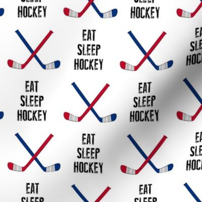 eat sleep hockey - cross sticks - red and blue