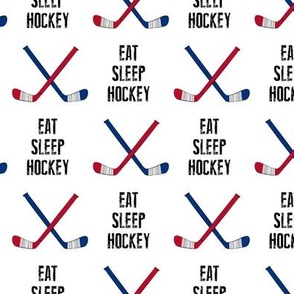 eat sleep hockey - cross sticks - red and blue