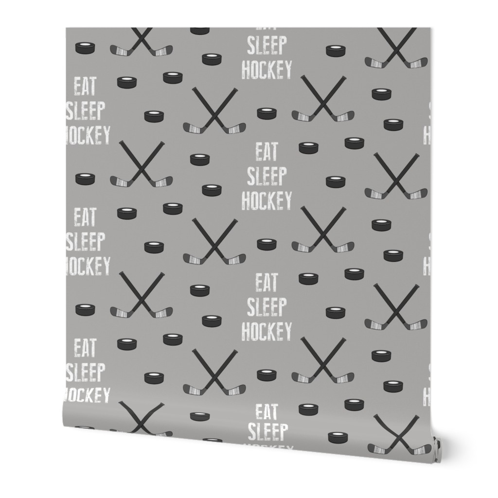 eat sleep hockey - monochrome on grey