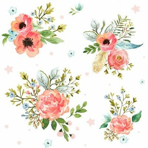 Pink Peach & Blue Florals / Pink Stars