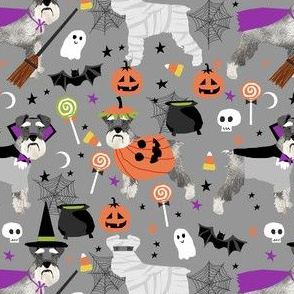 schnauzer dog fabric  halloween spooky dog costumes fabric - grey