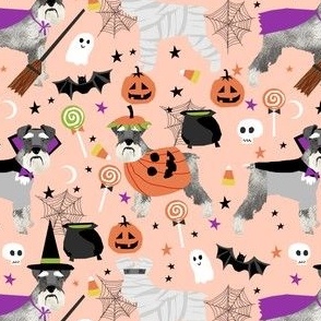 schnauzer dog fabric  halloween spooky dog costumes fabric - peach