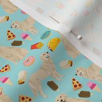 golden retrievers fabric dogs and junk foods design - blue tint