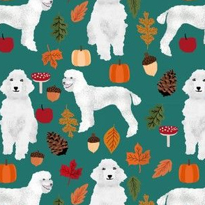 poodle dog fabric white poodle autumn fabric - eden green