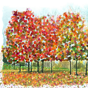 Autumn Bradford Pears Pointillism