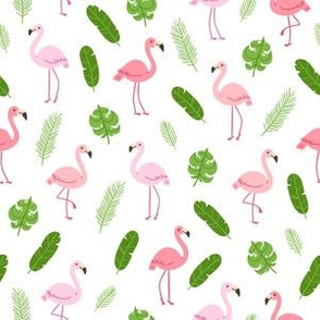 Flamingo and monstera leaves pattern