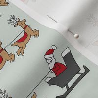 santa's sleigh fabric // reindeer and santa north pole christmas design - mint