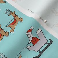 santa's sleigh fabric // reindeer and santa north pole christmas design - light blue