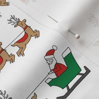 santa's sleigh fabric // reindeer and santa north pole christmas design -red and green