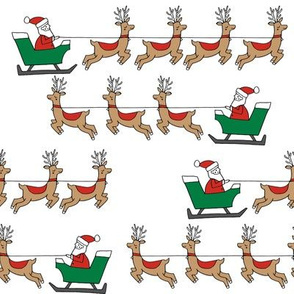 santa's sleigh fabric // reindeer and santa north pole christmas design -red and green