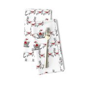 santa's sleigh fabric // reindeer and santa north pole christmas design - grey and white
