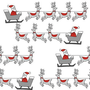 santa's sleigh fabric // reindeer and santa north pole christmas design - grey and white