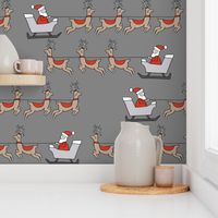 santa's sleigh fabric // reindeer and santa north pole christmas design - grey