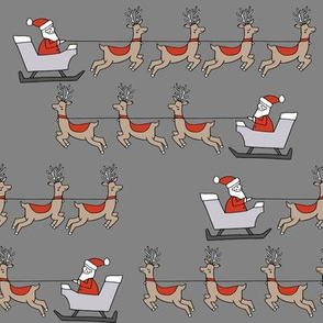 santa's sleigh fabric // reindeer and santa north pole christmas design - grey