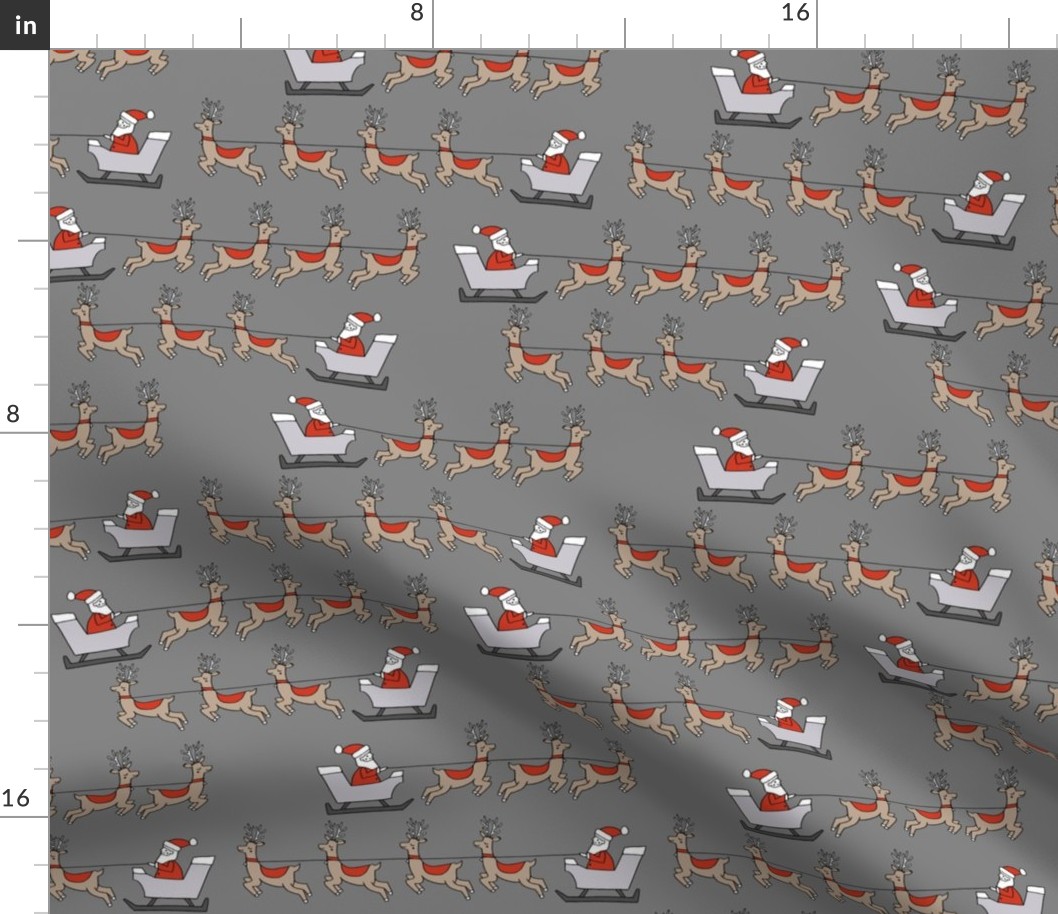 santa's sleigh fabric // reindeer and santa north pole christmas design - grey
