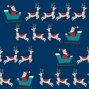 santa's sleigh fabric // reindeer and santa north pole christmas design - navy