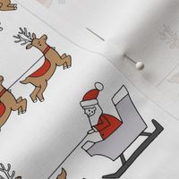 santa's sleigh fabric // reindeer and santa north pole christmas design - white