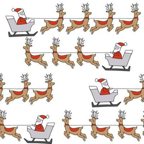 santa's sleigh fabric // reindeer and santa north pole christmas design - white