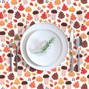 Kawaii autumn leaves and pumpkin spice latte love illustration pattern