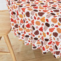 Kawaii autumn leaves and pumpkin spice latte love illustration pattern