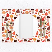 Kawaii autumn leaves and pumpkin spice latte love illustration pattern