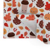 Kawaii autumn leaves and pumpkin spice latte love illustration pattern