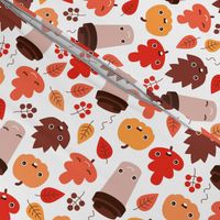 Kawaii autumn leaves and pumpkin spice latte love illustration pattern