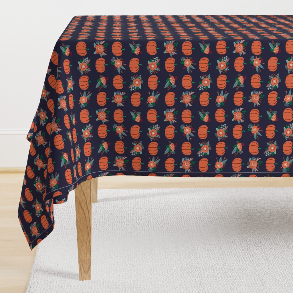 pumpkin florals fabric fall autumn pumpkin spice vibes - navy