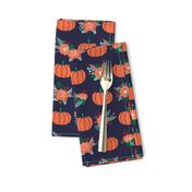 pumpkin florals fabric fall autumn pumpkin spice vibes - navy