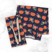 pumpkin florals fabric fall autumn pumpkin spice vibes - navy