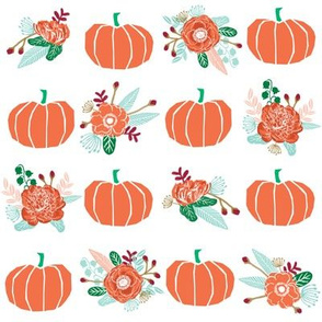 pumpkin florals fabric fall autumn pumpkin spice vibes - white