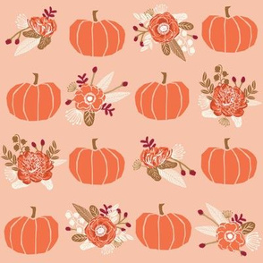 pumpkin florals fabric fall autumn pumpkin spice vibes - blush
