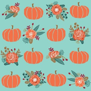 pumpkin florals fabric fall autumn pumpkin spice vibes - minty