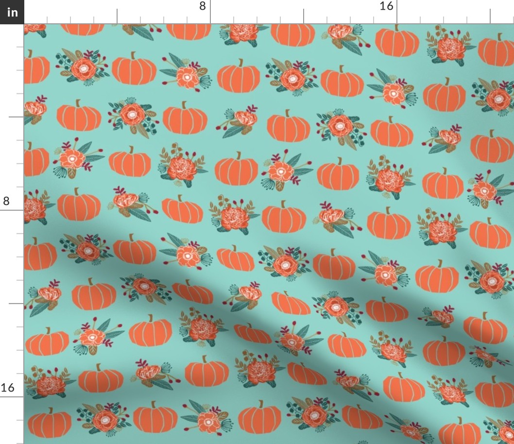 pumpkin florals fabric fall autumn pumpkin spice vibes - minty