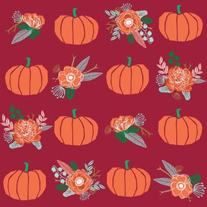 psl_pumpkin_floralspumpkin florals fabric fall autumn pumpkin spice vibes - marroon