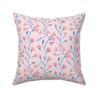Botanical pattern in blue and pink tones