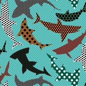 Polka Dot Sharks on Blue