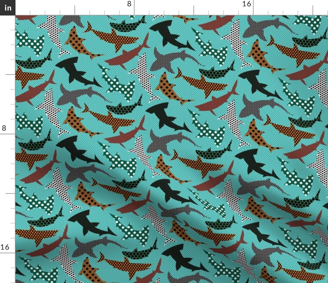 Polka Dot Sharks on Blue