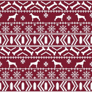 Doberman Pinscher fair isle christmas fabric dog silhouette holiday dogs maroon