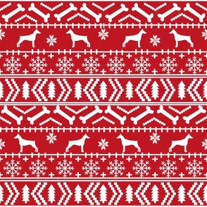 Doberman Pinscher fair isle christmas fabric dog silhouette holiday dogs red