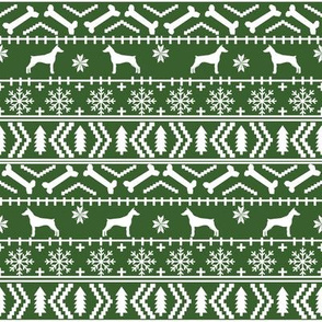 Doberman Pinscher fair isle christmas fabric dog silhouette holiday dogs medium green