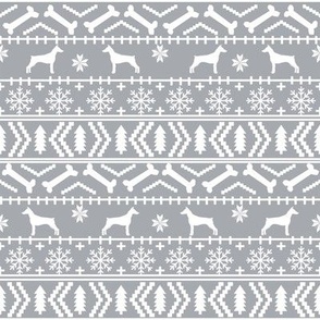 Doberman Pinscher fair isle christmas fabric dog silhouette holiday dogs grey
