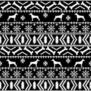 Doberman Pinscher fair isle christmas fabric dog silhouette holiday dogs black and white